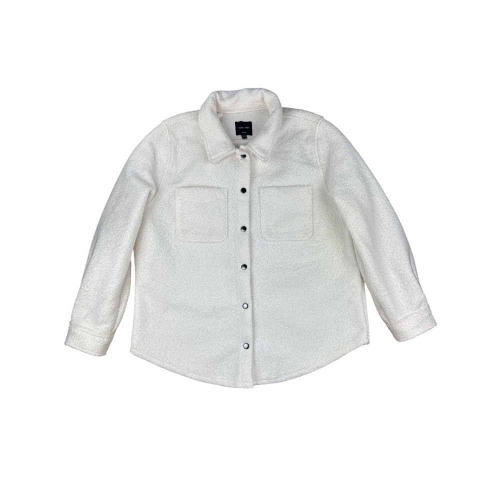Love Tree Off White Fleece Shacket Snap Front Women's Large Pockets